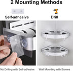 Adhesive Corner Shower Caddy with Hooks,Bathroom Shower Organizer, No Drilling Rust Proof Aluminum Shower Shelf for Inside Shower 2 Pack (Silver)
