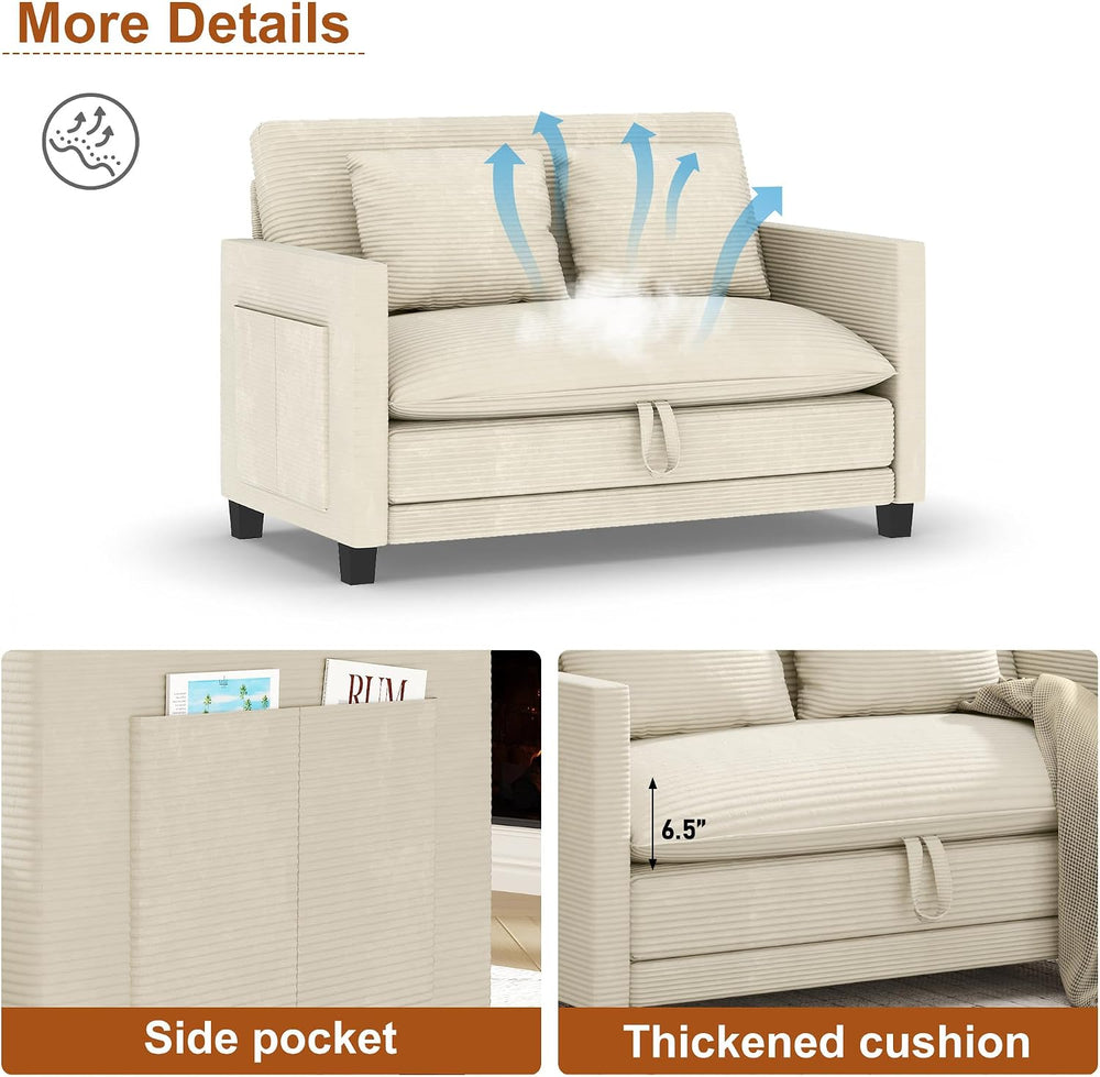 XVD 51 Inch Convertible Sofa Bed Sleeper with Storage Pockets & 2 Pillows...