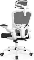 FelixKing Office Chair with Headrest, Home Office Desk Chairs with Flip-Up Armrests, Adjustable Height Ergonomic Office Chair Lumbar Support, Mesh Backrest Computer Chair (White)