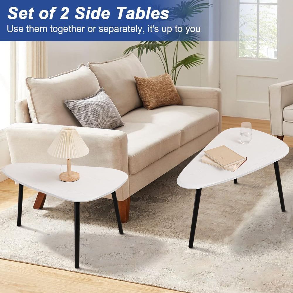 Nesting Triangle Coffee Table End Tables Set of 2 for Living Room Bedroom, In...