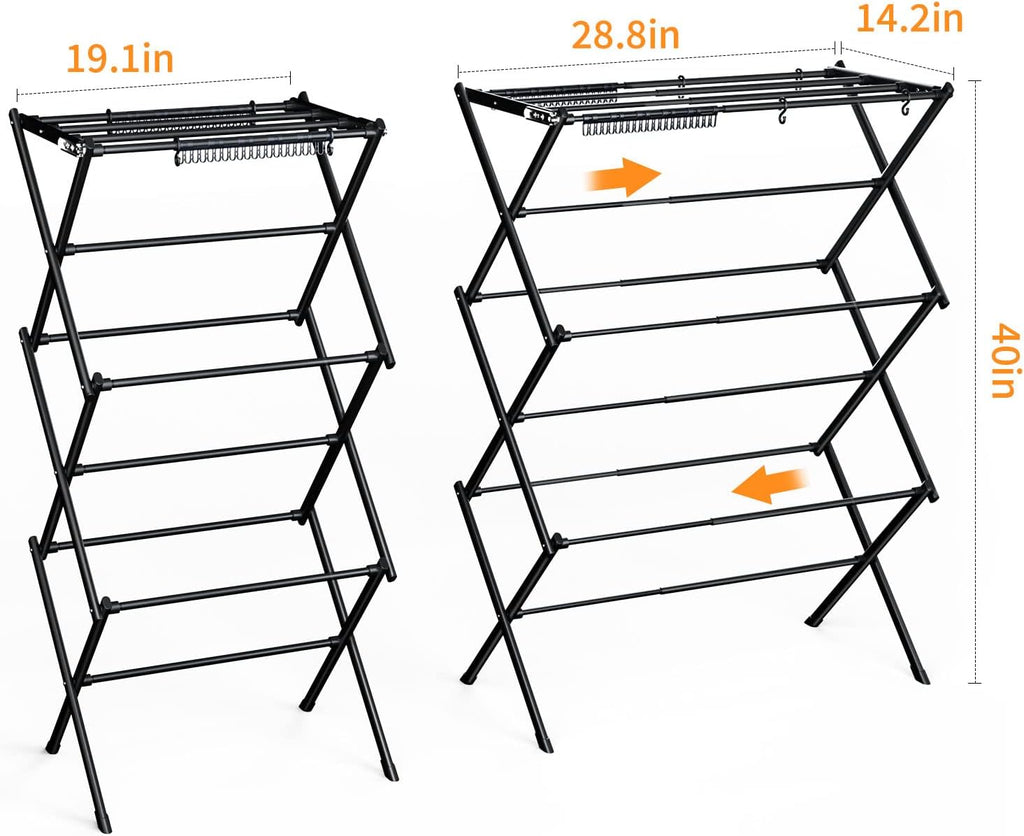 Clothes Drying Rack Household Indoor, Foldable Drying Rack Clothing for Laundry - 40" x 28.8" x 14.2", Space Saving Indoor, Black-1pack