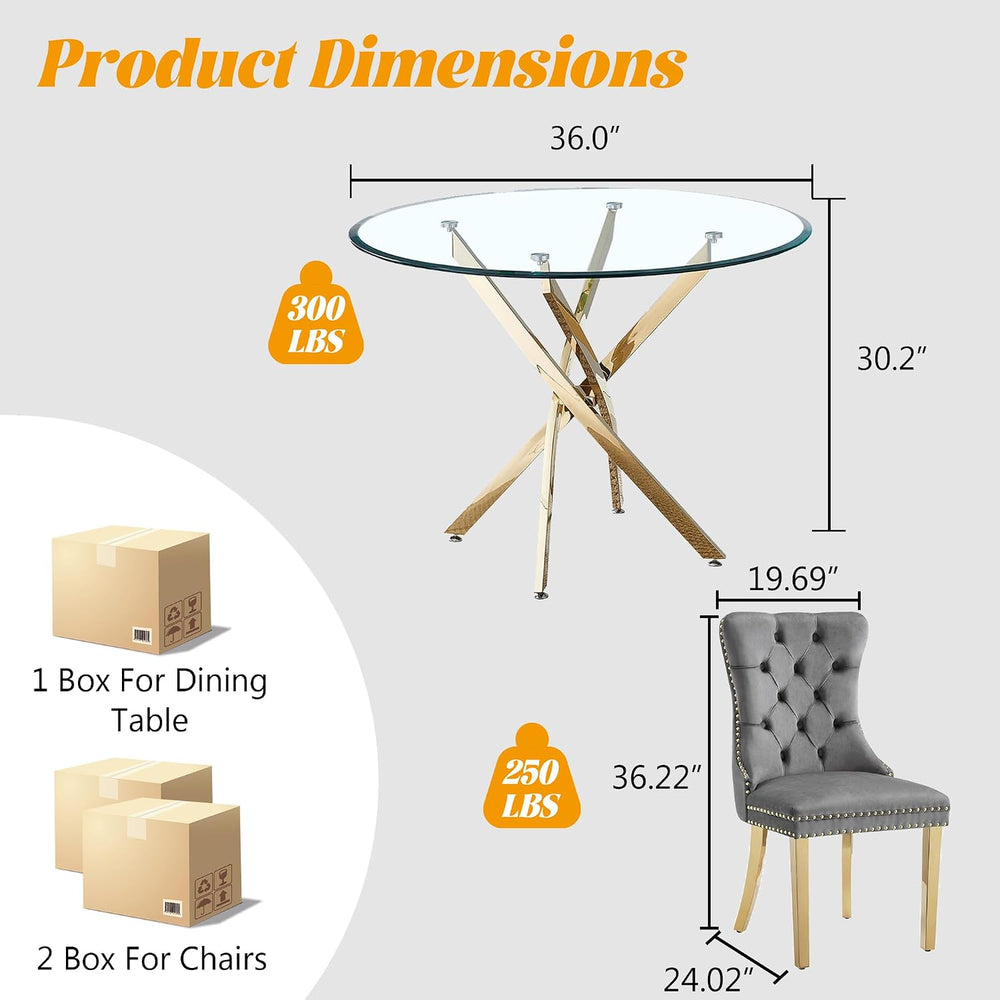 Glass Dining Table Set for 4, 5-Piece Round Tempered Glass Kitchen Table Set ...