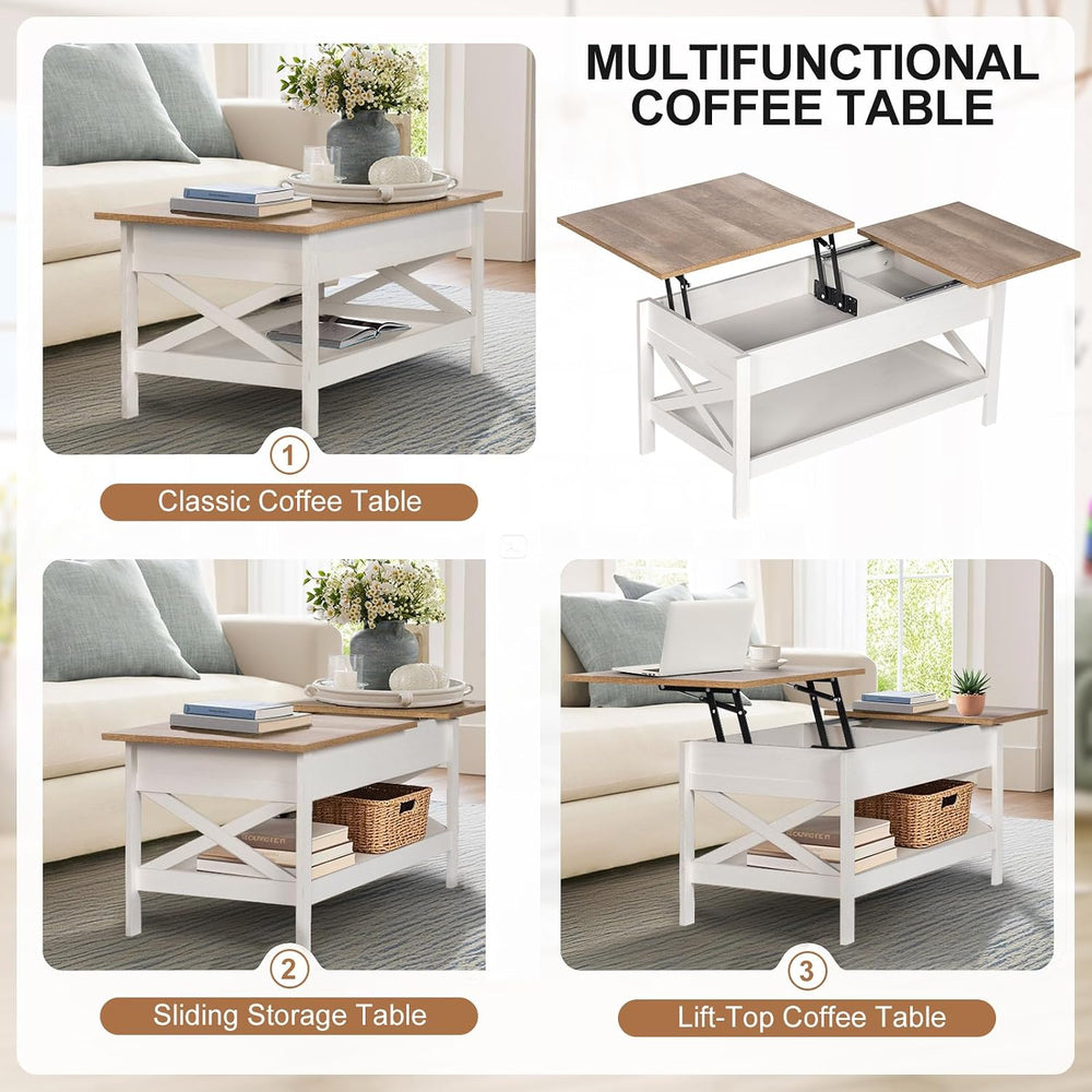Lift Top Coffee Table with Storage, Small Coffee Table with Hidden Compartmen...