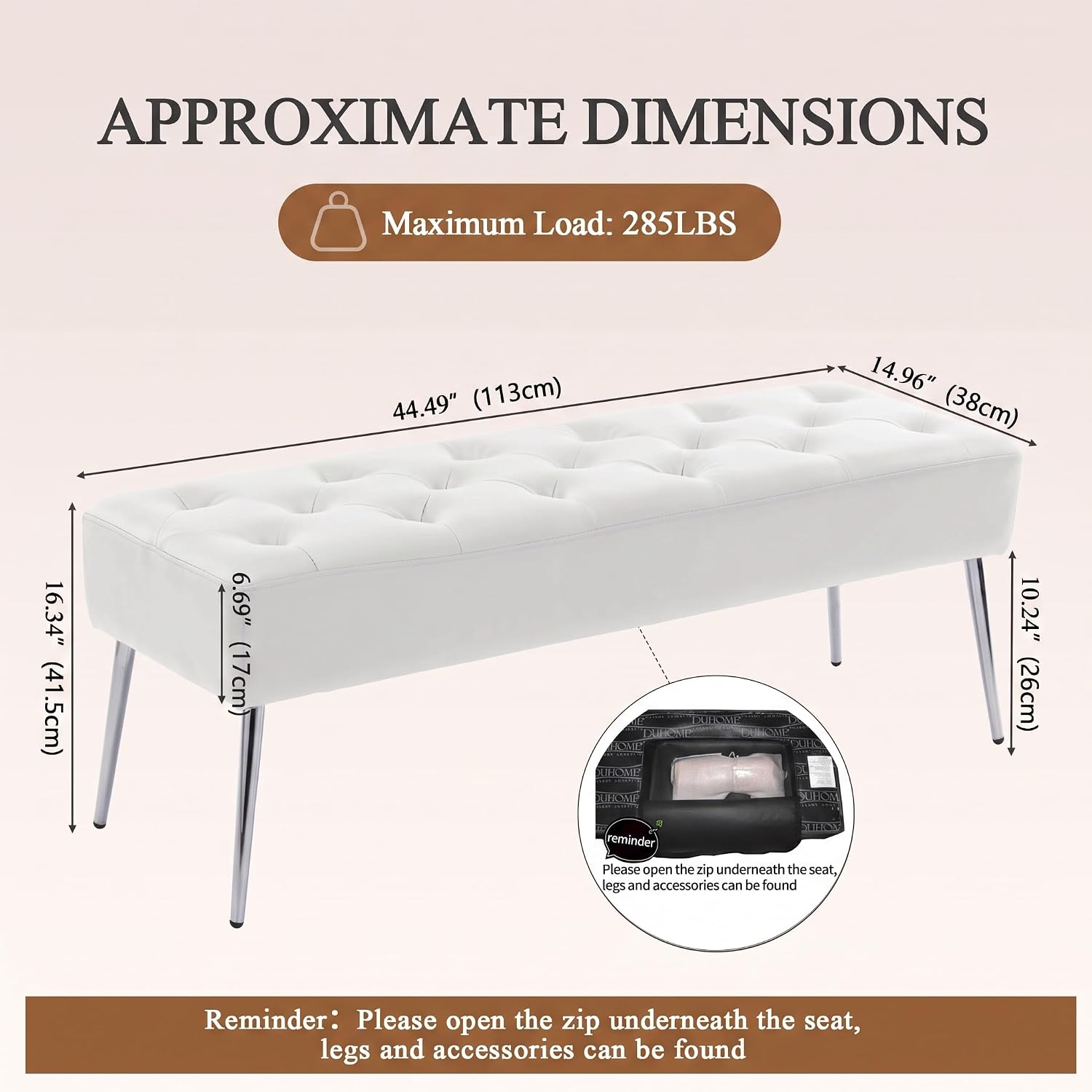DUHOME Button-Tufted Ottoman Bench, Upholstered Footrest Stool Rectangular Dining Bench Leather Accent Bench for Entryway Dining Room Living Room Bedroom, White