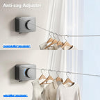 Retractable Clothesline Indoor, Non-Sagging Outdoor Clothes Line Retracting Heavy Duty Clothes Drying Laundry Line Wall Mounted Stainless Steel Line-13.8 Feets(Gray)