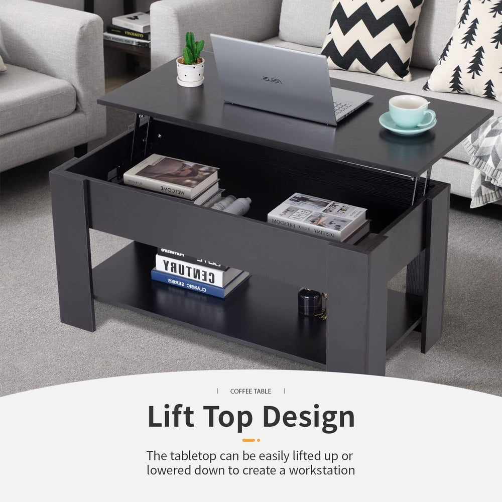 FDW | 39.4" Lift Top Coffee Table | Black | with Hidden Storage