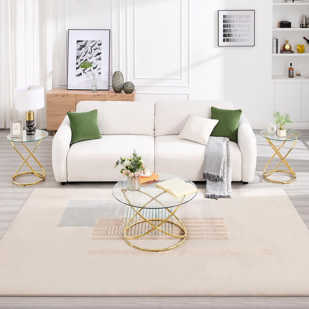 BECHAEO 19.7" Round Glass Gold Side Table with Gold-Plated Metal Ring-Sh...