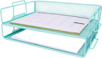 BLU MONACO Aqua Mesh Paper Tray Set of 2 | Stackable Letter Trays for Desk Storage | Metal Document Holder and File Organizer for Home, Office and School | 13” x 9.8” x 5.6” Workspace Organizer