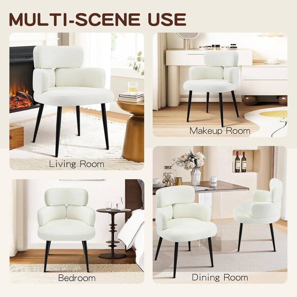 Modern Upholstered Dining Chair, Accent Chair with Soft Fabric, Black Metal L...