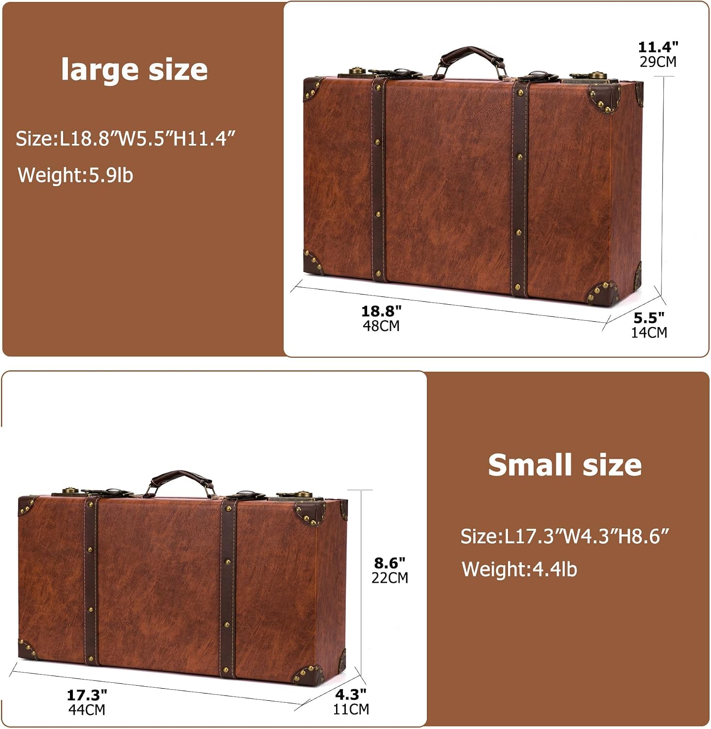 feilario Vintage Leather Storage Trunk, Wooden Core Decorative Prop | Wooden core, leather wrap and riveted corners create vintage charm for decor, photoshoots, gifting and display