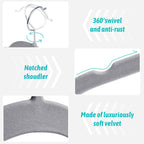 Premium Velvet Shirt Hangers 50 Pack, Space-Saving Non-Slip Felt Hanger with 360° Swivel Hook, Slim Flocked Hangers for Strappy Dresses, Blouses, Tank Tops(Grey)