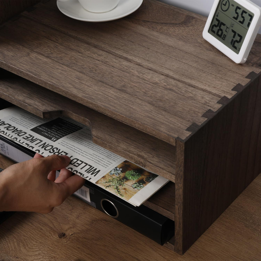 3-Tier Paper Storage Letter Tray File Sorter - Wood Desktop Document Organizer Holders with Mail Sorter, School & Home Magazine File Dividers for Office Accessories Dark(SJ3K-DK)