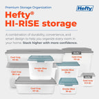 Hefty 18 Qt Hi-Rise Storage Bin with Lid, Stackable Plastic Storage Container, Organizer for Home, Garage & Closet, 8 Pack, Gray