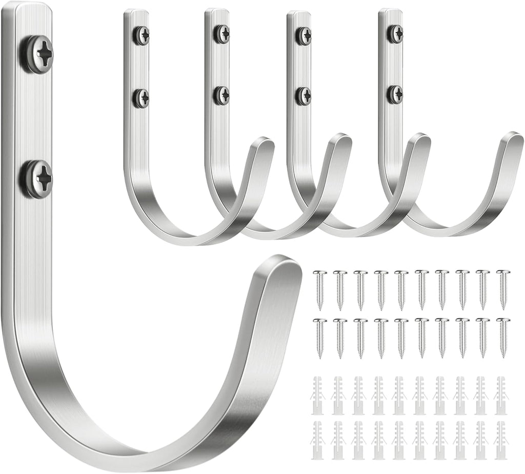 Aluminum Wall Hooks for Hanging Towel/Coat - 22LB Screw in Metal Hanger Wall Mount, for Outdoor, Closet, Door, Bathrooms, for Backpack, Robe, Silver 5 Pack