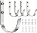 Aluminum Wall Hooks for Hanging Towel/Coat - 22LB Screw in Metal Hanger Wall Mount, for Outdoor, Closet, Door, Bathrooms, for Backpack, Robe, Silver 5 Pack