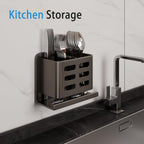 Black Wall-Mounted Toothbrush Holder, Aluminum Material Shower Shaver Storage Rack, No Drilling Required, Removable Toothpaste Storage Rack