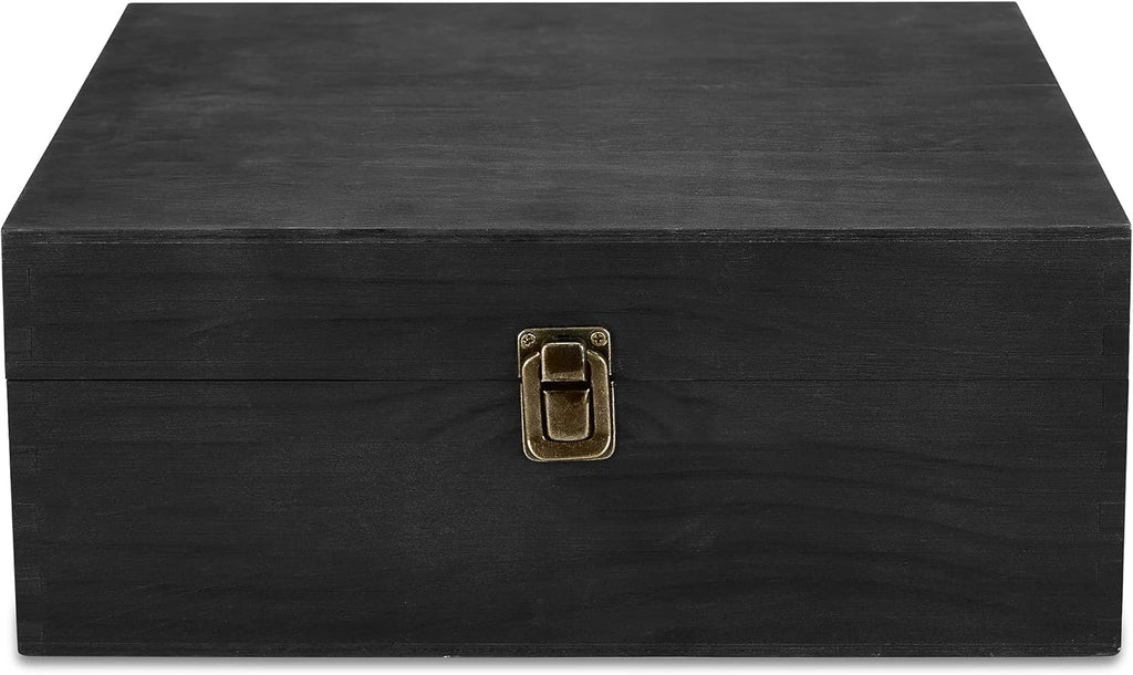 makerflo Large Black Pine Wood Memory Box with Black Felt Inside, Hinged with Clasp, Keepsake Wooden Box Ideal for Craft and Personalization (Laser Engraving, Epoxy, UV DTF, and Vinyl) – Pack of 12