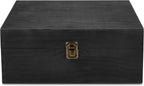 makerflo Large Black Pine Wood Memory Box with Black Felt Inside, Hinged with Clasp, Keepsake Wooden Box Ideal for Craft and Personalization (Laser Engraving, Epoxy, UV DTF, and Vinyl) – Pack of 1
