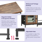 SWTYMIKI Bakers Rack with Storage - Coffee Bar Cabinet Organizer with 8 Hooks, Shelves & Cabinet Door, Coffee Station for Kitchen Dining Room, Microwave Stand with Adjustable Feet, Espresso