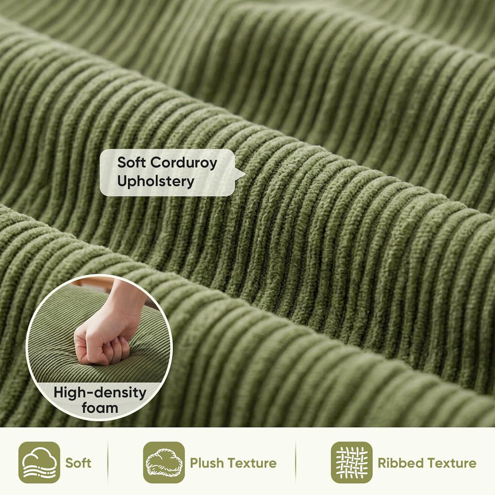 Storage Bench Ottoman With Hidden Storage And Corduroy Fabric, Green | Oval U...