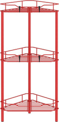 3 Tier Floor Standing Corner Shower Caddy Organizer Shelf with Hooks, Bathroom Shelves Stand Rack, Red