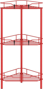 3 Tier Floor Standing Corner Shower Caddy Organizer Shelf with Hooks, Bathroom Shelves Stand Rack, Red