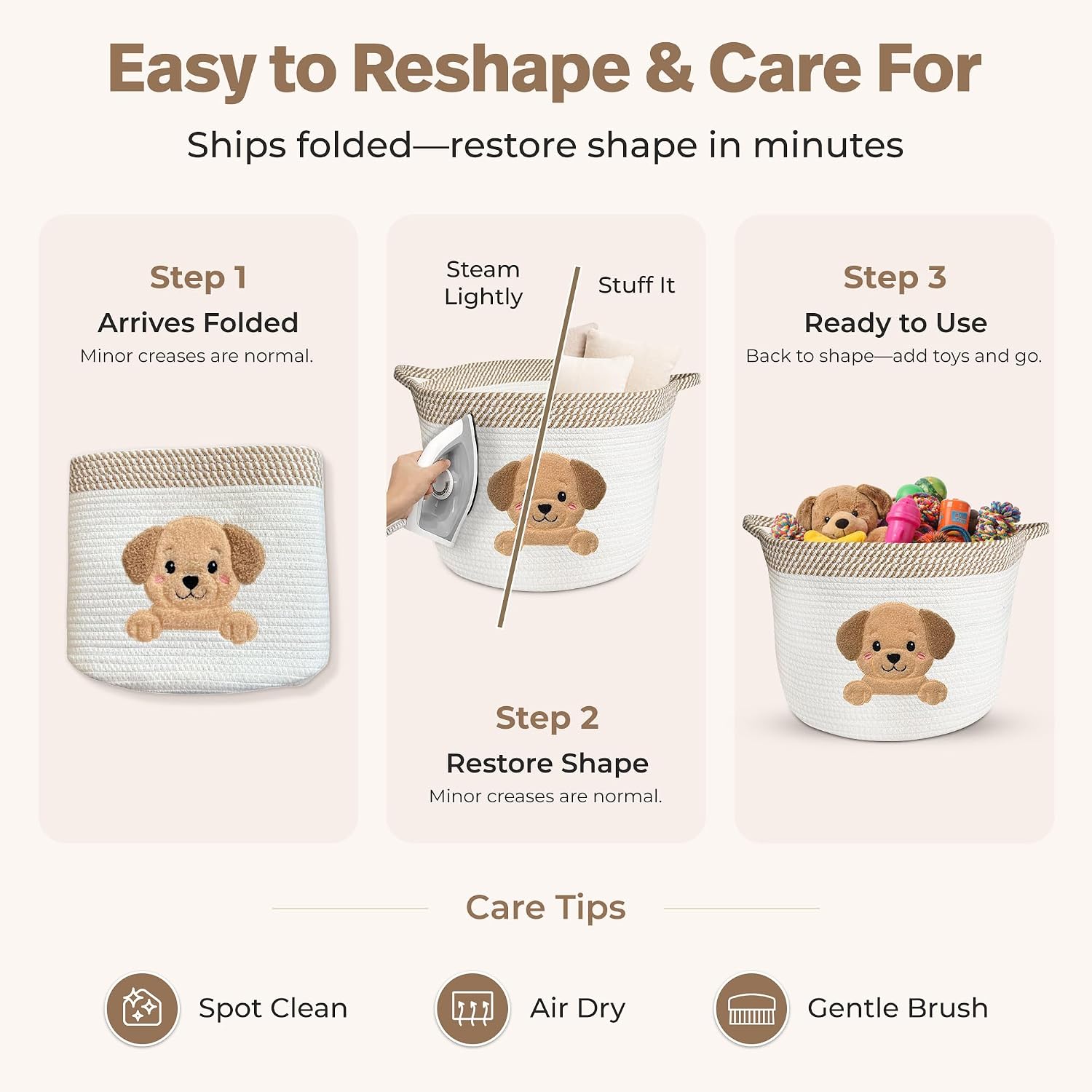 Golden Retriever and Lab Dog Toy Basket, Cotton Rope Storage Bin, 15x11 in | Pet Toy Storage, Blanket and Leash Organizer, Soft Felt Puppy Patch, Dog Mom Gift, Living Room and Crate Side Bin, Spot Clean