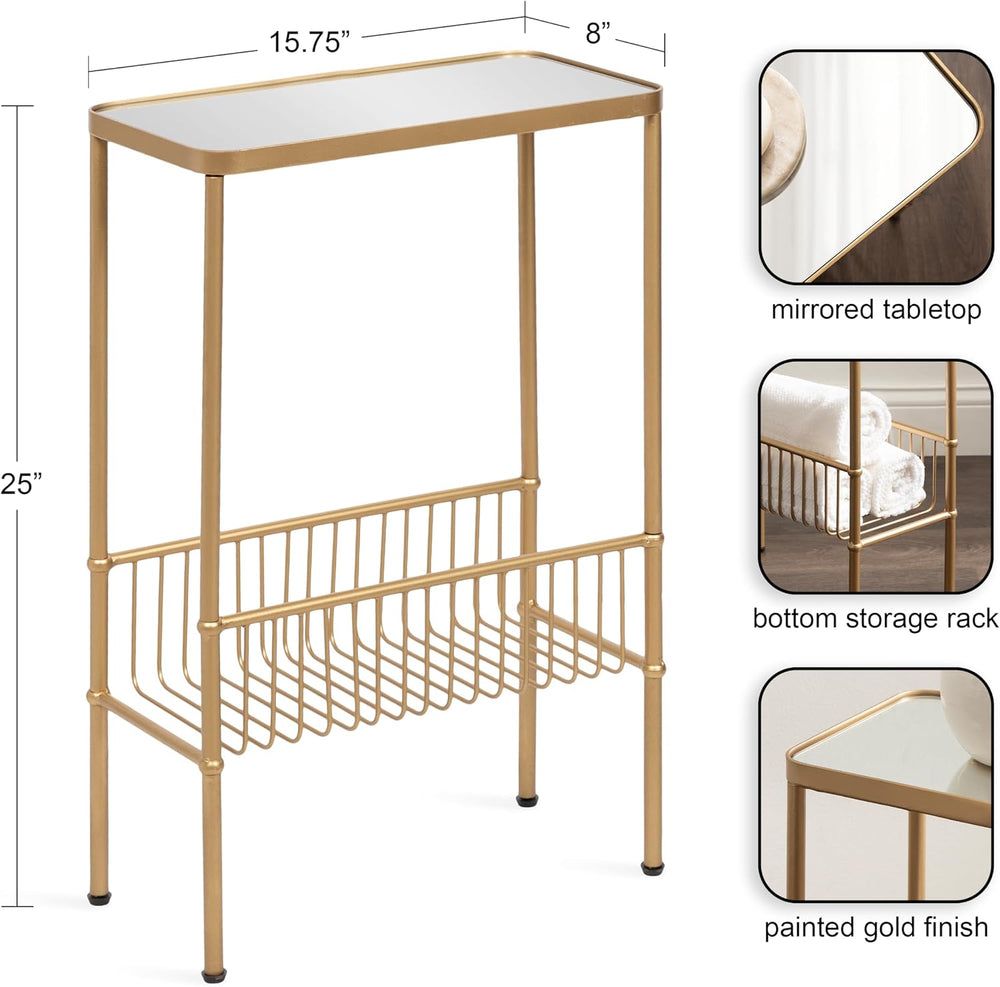 Kate and Laurel Trubey Modern Mirrored Rectangle Narrow Side Table, 16 x 8 x ...