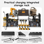 Power Tool Organizer Wall Mount, 3 Layer Tool Storage Rack, Drill Bit Heavy Duty Rack, Heavy Duty Metal Power Tools Storage Rack Tools Shelf with Charging Station for Garage Organization