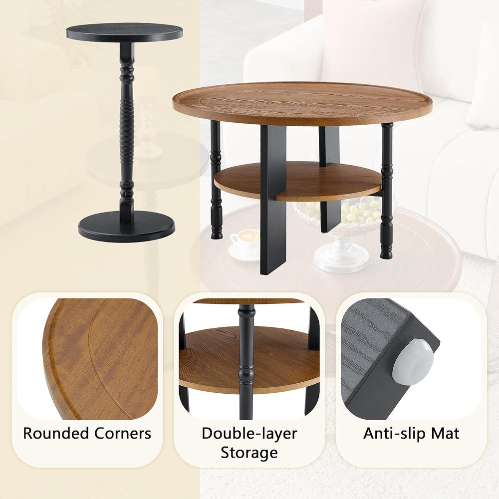 2-Piece Coffee Table Set, Walnut and Black Wood Grain, Side Table | Wood Grai...