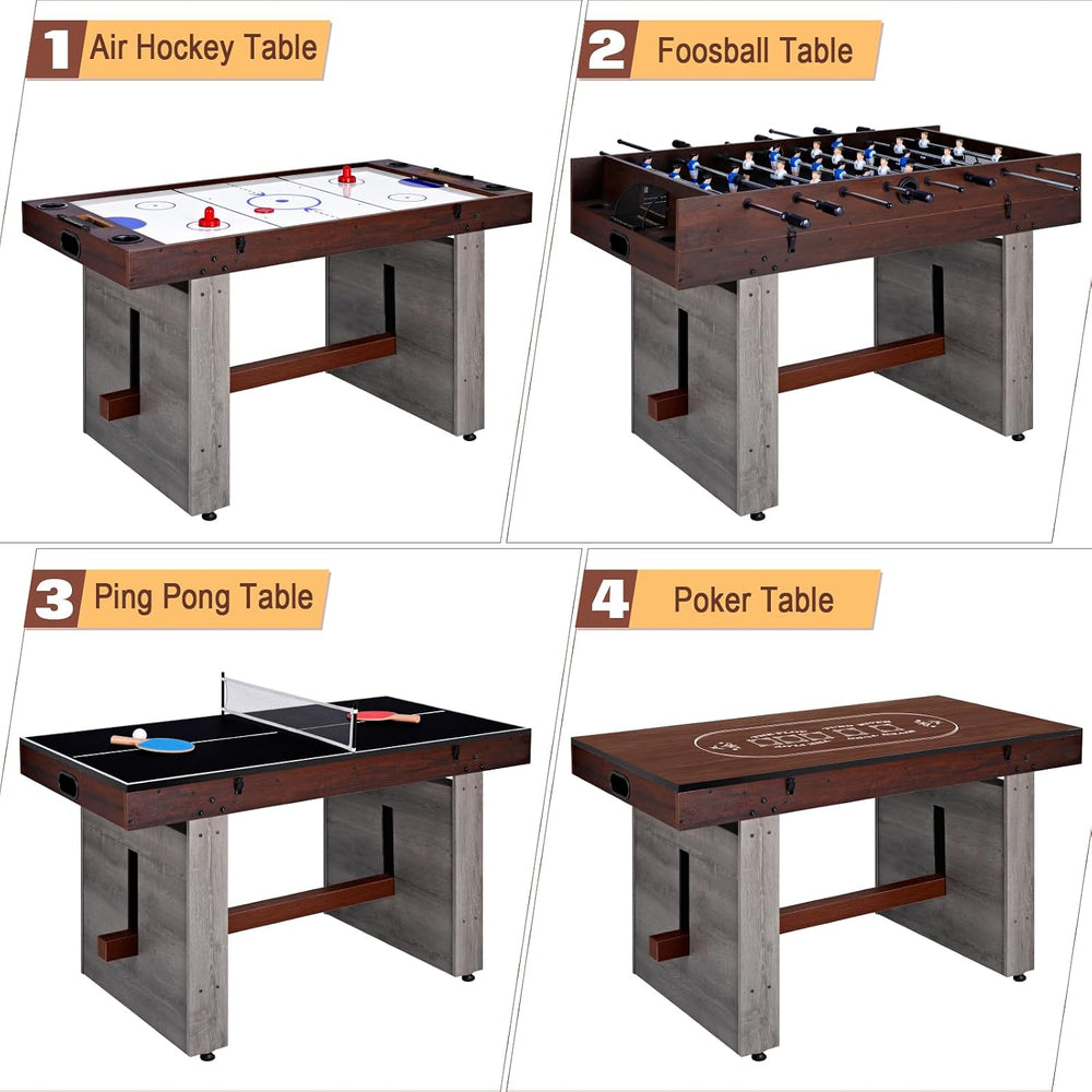 4-in-1 Combo Game Table 55" Multi-Game Table with Foosball, Electric Air...