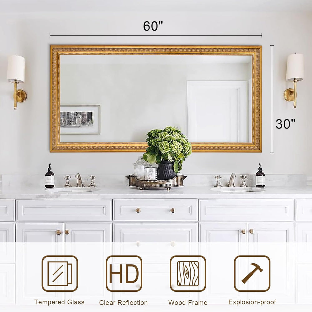 Chende Large Wall Mirror 60''x30'', Antique Gold Mirrors for ...