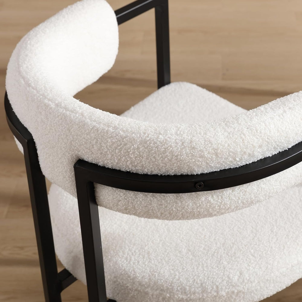 Barrel Dining Chairs Set of 2, White Boucle | Soft Boucle Upholstered Modern ...