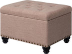 Ottoman with Storage, Fabric Ottoman Foot Rest 24" Rectangle Tufted Foot Stools Ottomans with Hinged Lid Upholstered Button Ottomans for Bedroom Living Room Entryway, Taupe