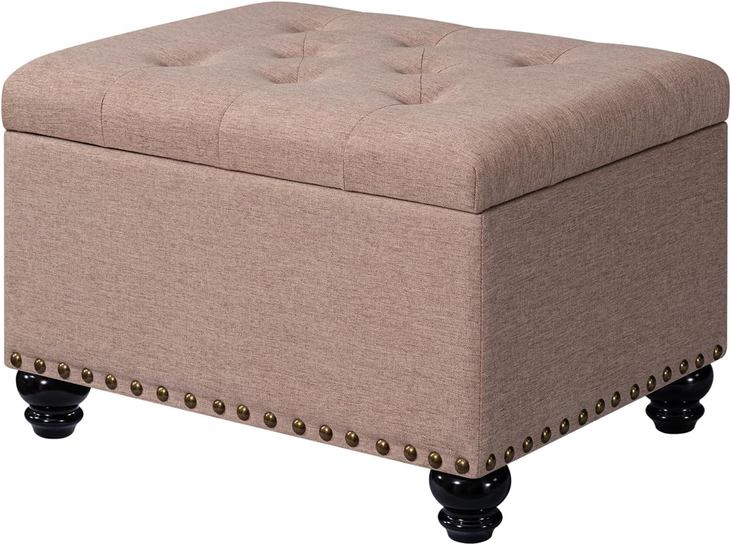 Ottoman with Storage, Fabric Ottoman Foot Rest 24" Rectangle Tufted Foot Stools Ottomans with Hinged Lid Upholstered Button Ottomans for Bedroom Living Room Entryway, Taupe
