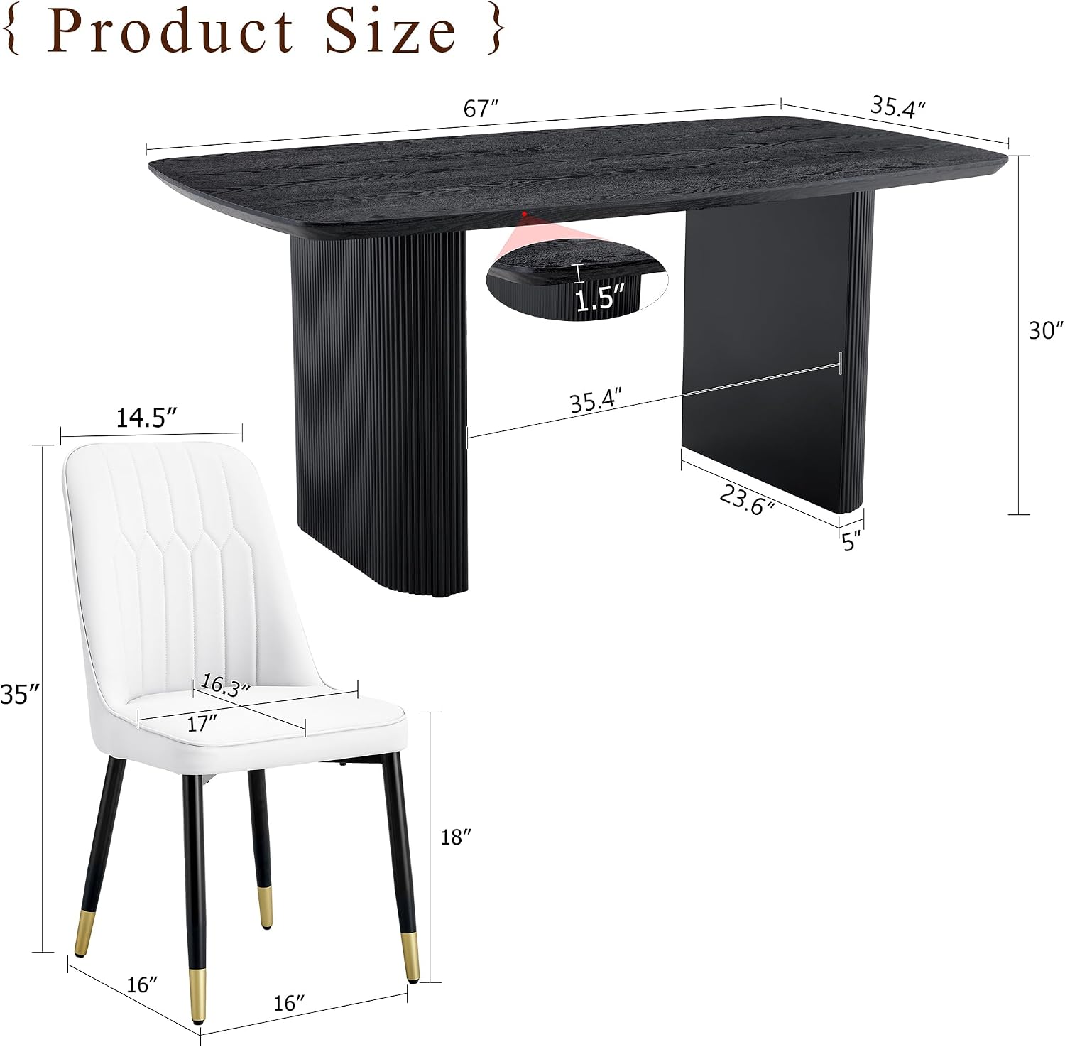 Ebullient Modern Dining Table Set for 4, 67'' Black Oval Dining Table Set with 4 Metal Chairs, 3.5'' Thick Wood-Grain Top and Matte Black Wood Base, Space-Saving 5 Piece Kitchen Table Set
