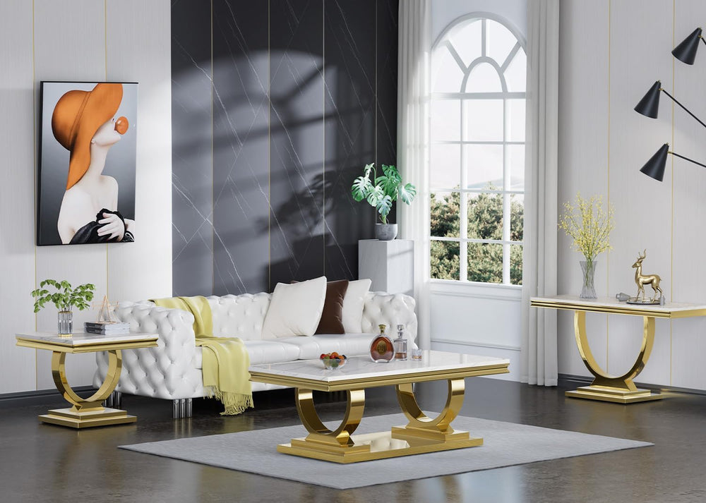 SSLine Modern 3 Piece Living Room Table Set, Includes 1 Coffee Table & 1 ...