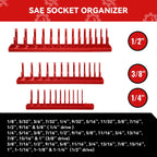 3PCS Socket Organizer Tray Set, SAE Socket Storage Trays, 1/4-Inch, 3/8-Inch & 1/2-Inch Drive Deep and Shallow Socket Holders for Toolboxes