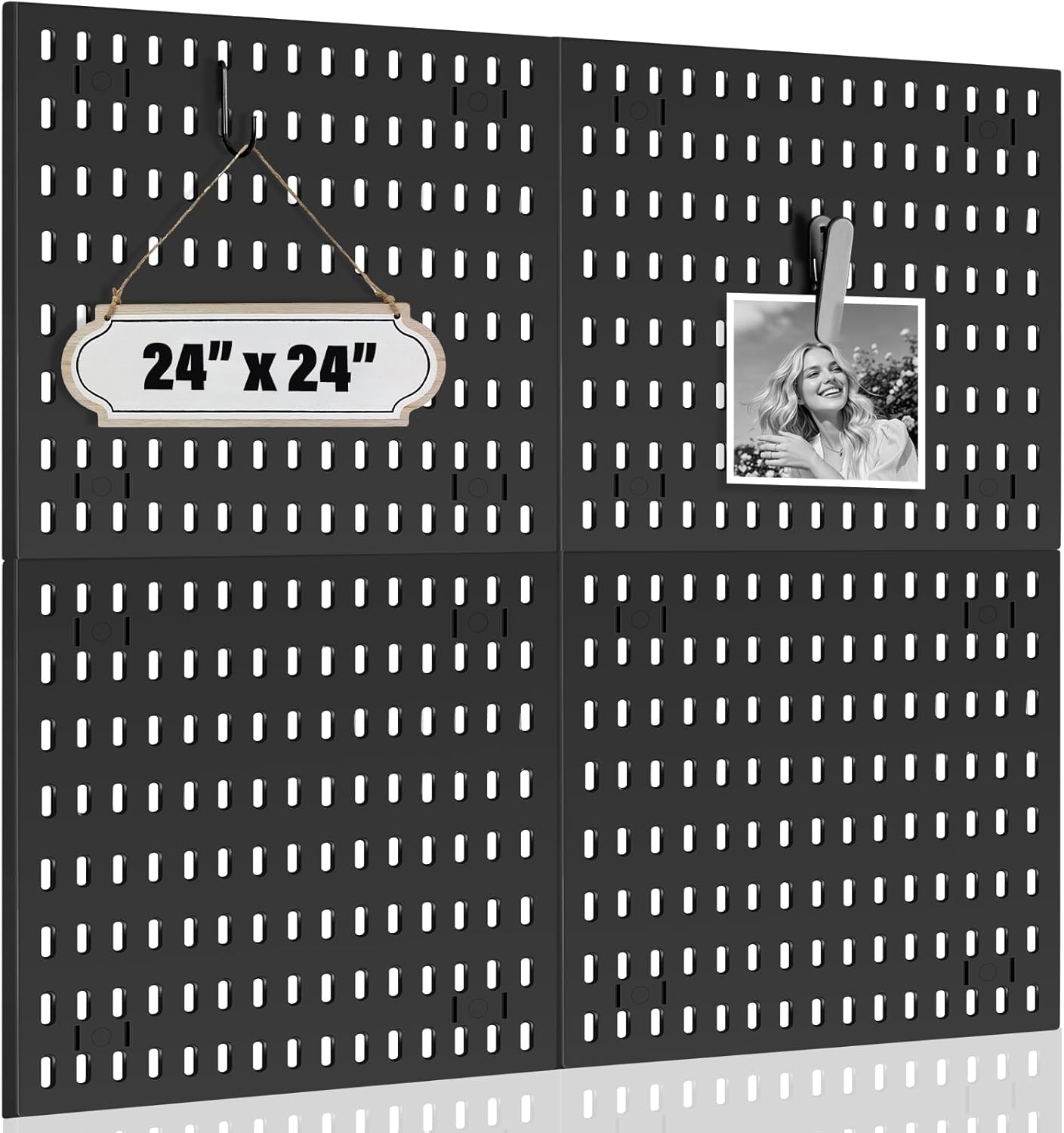 AKTOP Peg Board Wall Organizer 4-Pack – 12"x12" Black Pegboard Panels for Walls, Plastic Desk Wall Mount Tool Organization for Home, Office, Garage Tool Storage & Craft Room