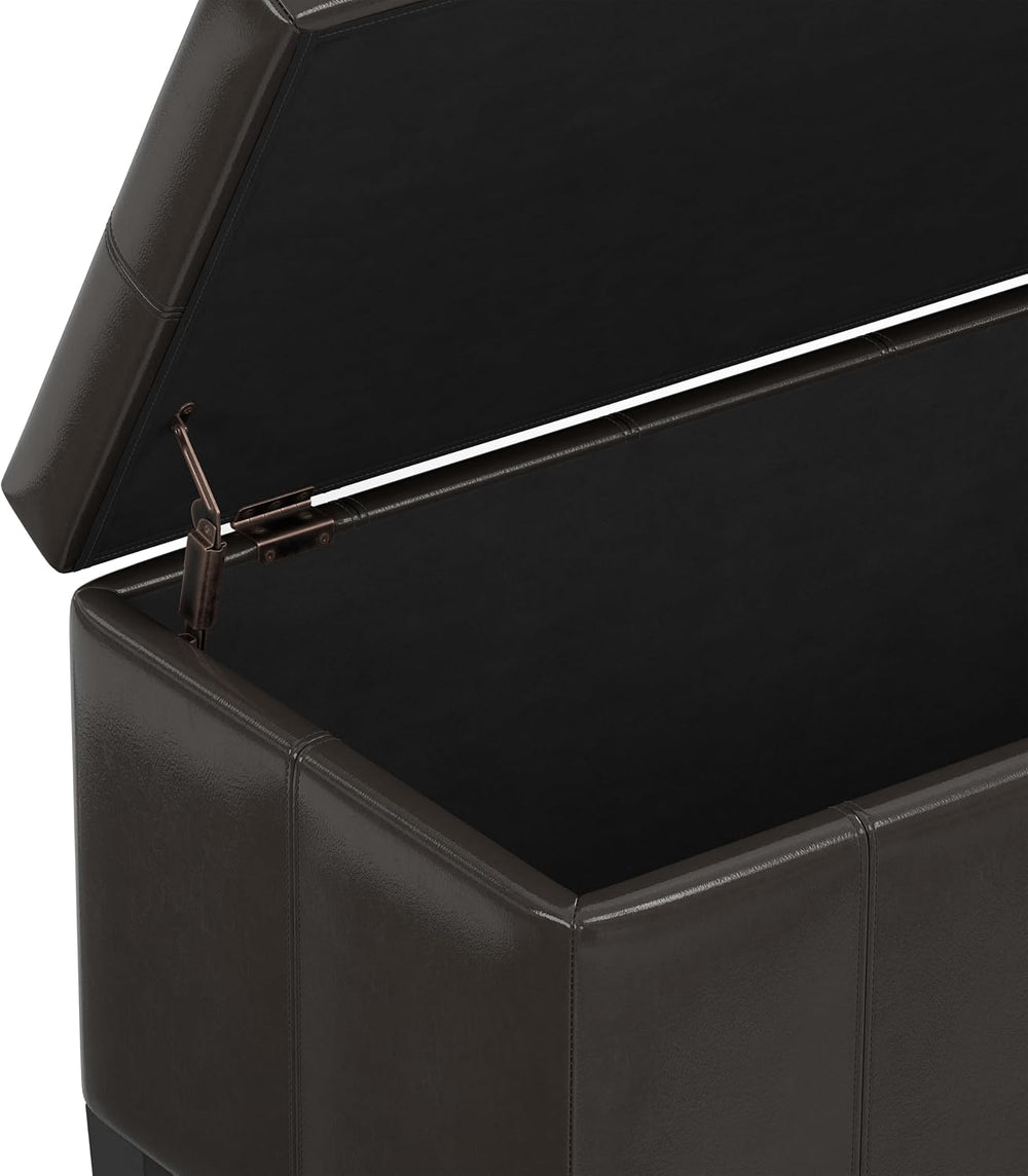 SIMPLIHOME Dover 36" Wide Vegan Leather Storage Ottoman in Tanners Brown...