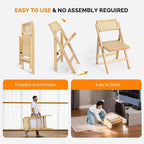 VINGLI 4 Pack Rattan Dining Chair, Wood Folding Chair with 360° Swivel Backrest, Rubberwood Frame and Rattan Woven Seat and Back, Natural Color, Set of 4