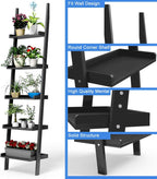 Tangkula Ladder Shelf, 5-Tier Multifunctional Modern Wood Plant Flower Book Display Shelf, Home Office Storage Rack Leaning Ladder Wall Shelf (Black, 1)