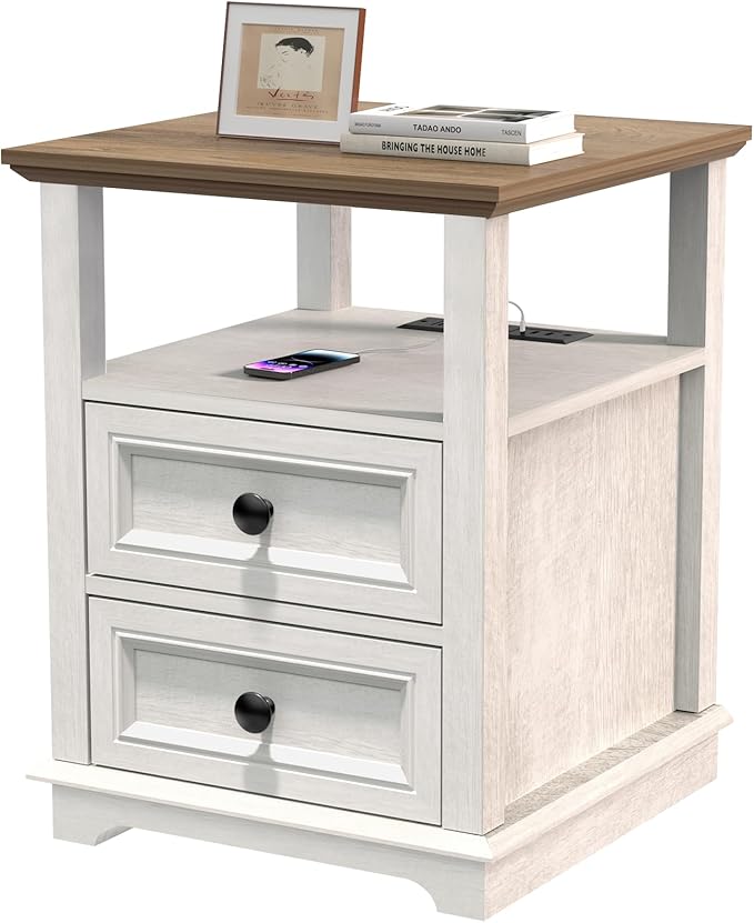 18" Wide End Table with Fast Charging Station Set of 2, 18” Wide Sofa En...