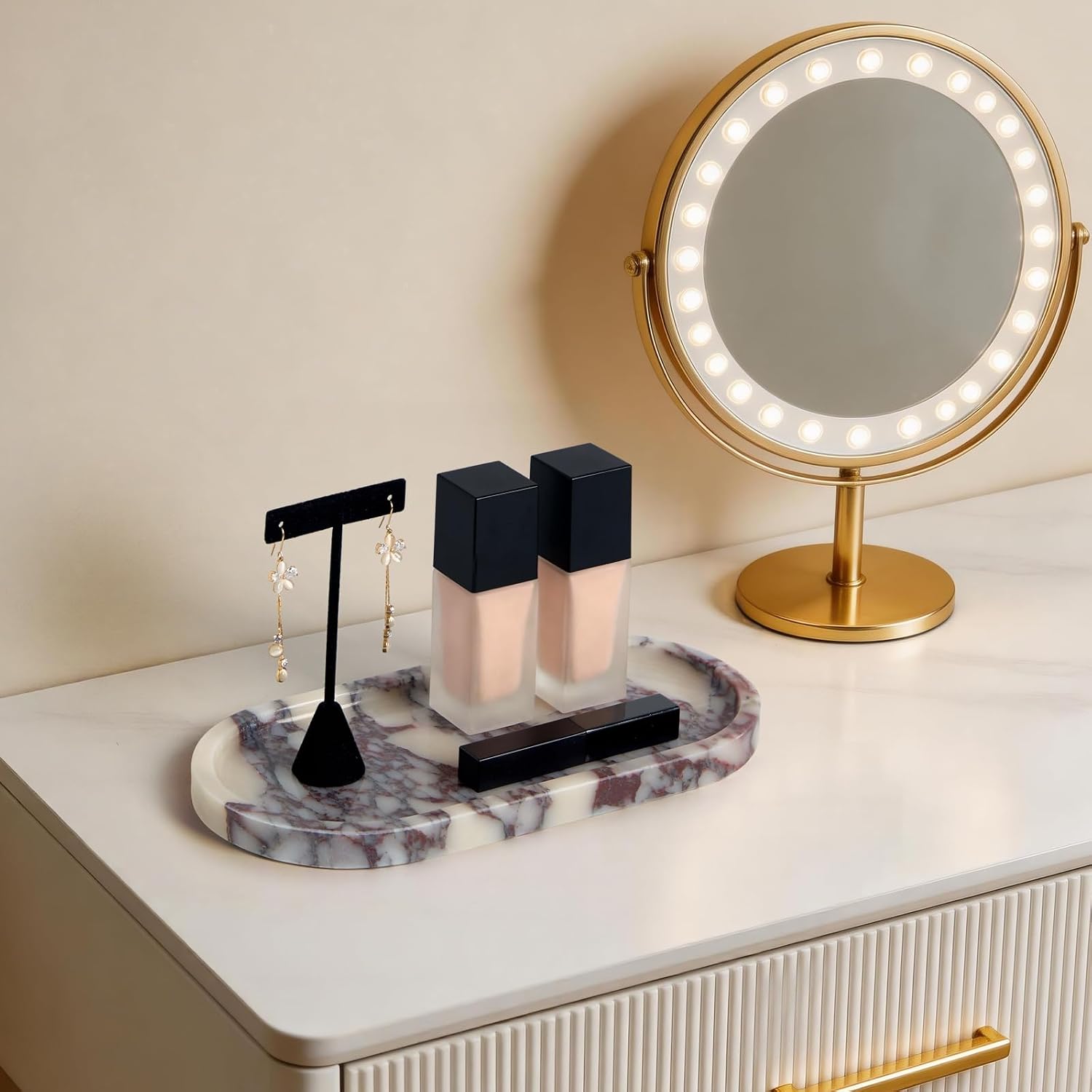 Luxury Natural Oval Marble Tray, Vanity Catchall Organizer Jewelry Decor | Small 9.8x4.9-Inch Calacatta Viola Oval Marble Vanity Tray, Catchall for Jewelry Perfume Keys, Trinket Tray Bathroom Dresser