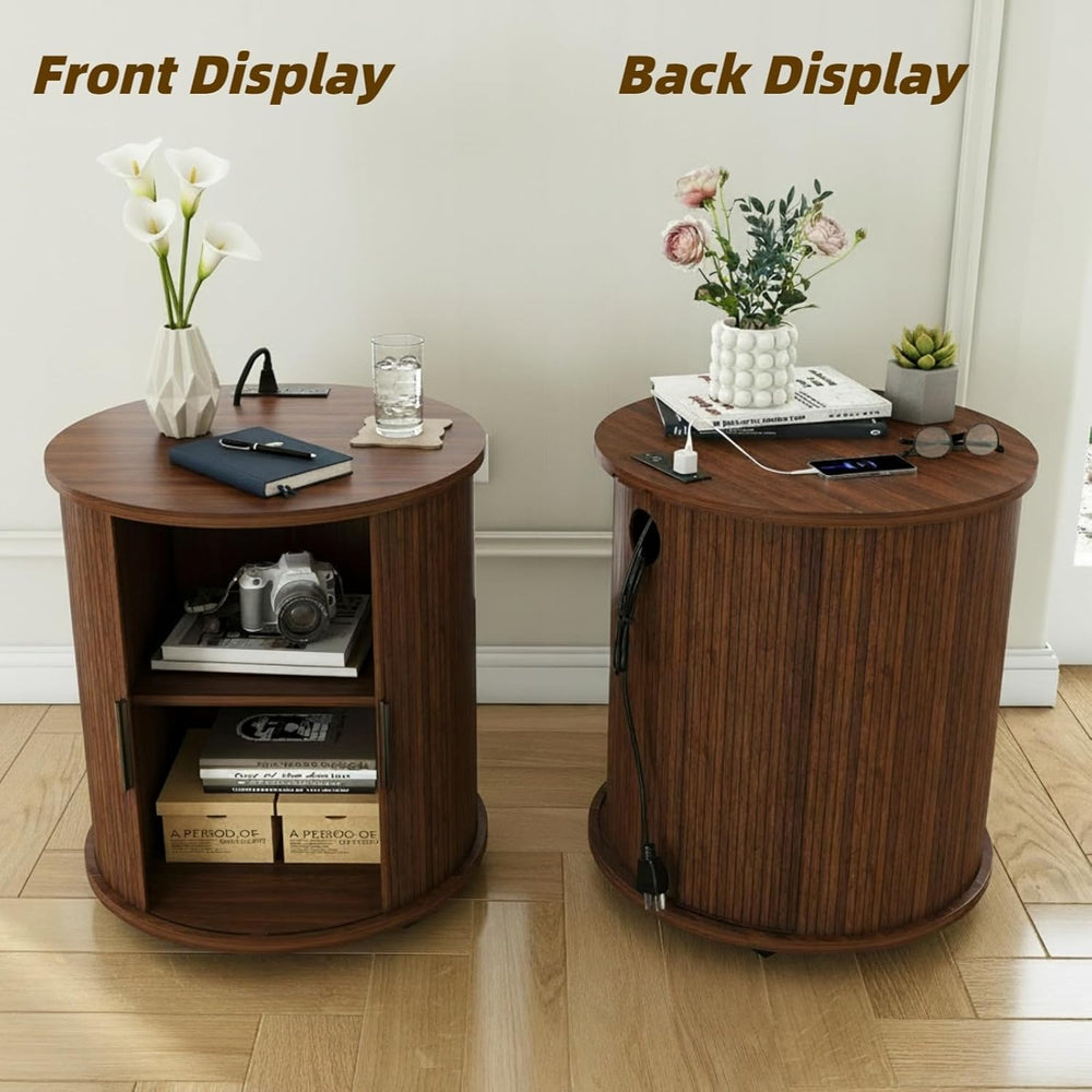 23.62" Mid-Century Mobile Round End Table with Charging Station, Modern ...