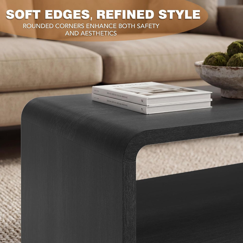 48" Coffee Table with Open Storage Shelf, 2-Tier Minimalist Wooden Coffe...