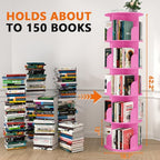 Nidouillet Rotating Bookshelf Tower, 5 Tier Spinning Bookcase Lazy Susan, Revolving 360 Book Shelf Storage Round Organizer, Vertical Rotate Turning Corner Book Case for Small Space, Pink