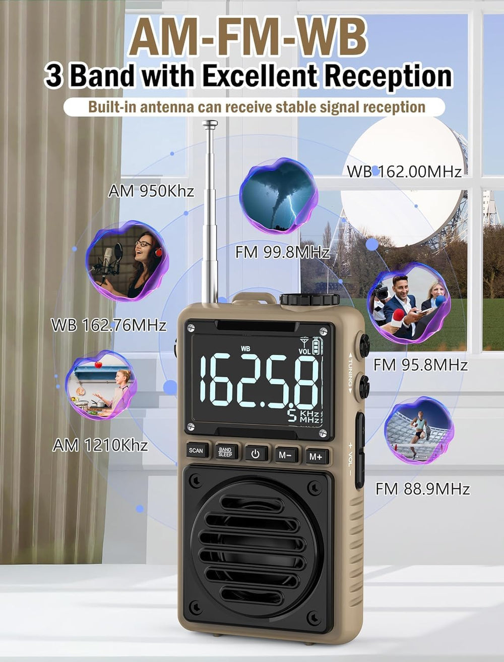 Digital AM FM Weather Band Radio 850mAh Rechargeable Battery