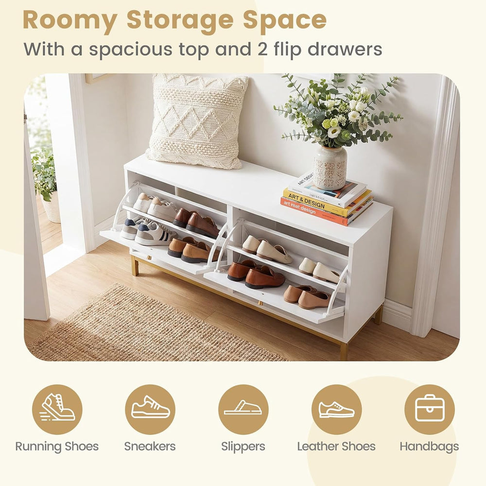 Giantex Shoe Storage Bench with 2 Flip Drawers, 39.5" W Entryway Bench w...