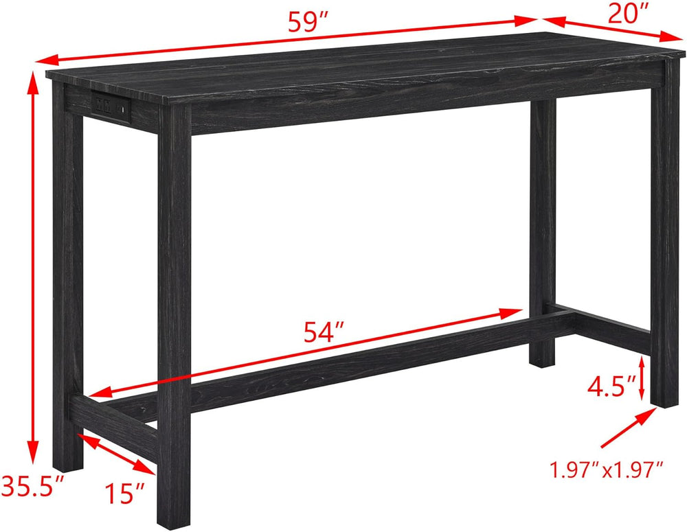 59" Bar Table Set with Power Outlet & 3 Upholstered Stools – 4-Piece...